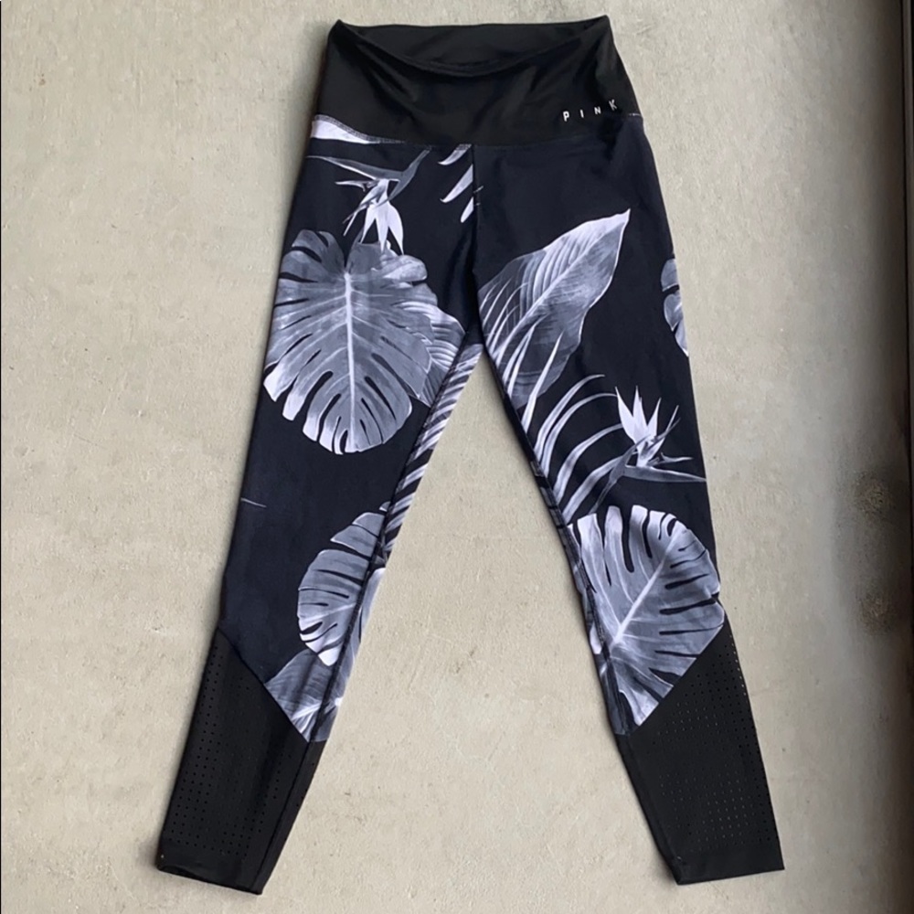 PINK High Rise Black Plant Print Leggings